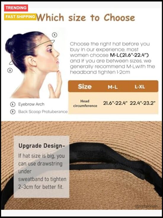 Wide Brim Sun Straw Hat UPF 80 Floppy Beach Foldable Packable with Chin Strap main image 7
